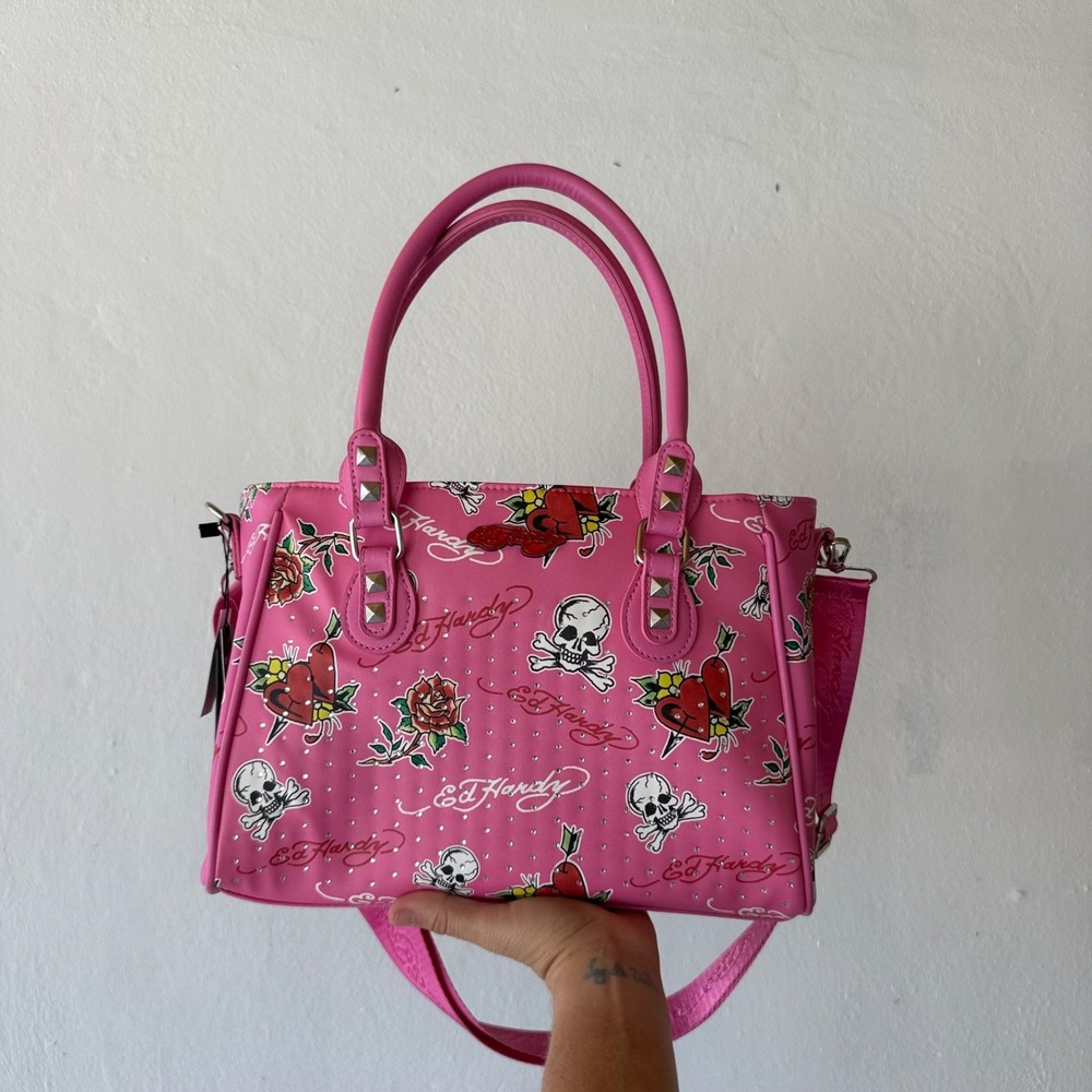 Ed Hardy Pink Skull‎ Heart Thermal Lunch Tote Bag Rhinestone Y2K NWT Insulated